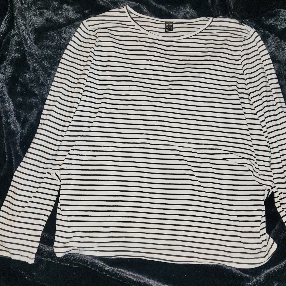 White and black striped maternity/ pumping/ breastfeeding blouse